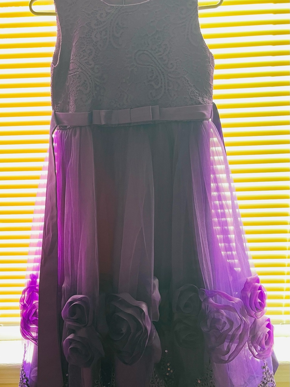 Girls Purple Tulle Floral Party Dress